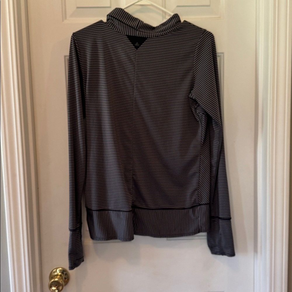 Prana Striped Black and Gray Cowl Neck Top - Picture 5 of 5